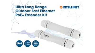 以太联Intellinet 561952 超长距离1000M户外以太网PoE+扩展器