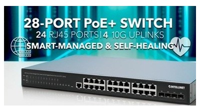 智慧供电，高效管理 —— 以太联-Intellinet 561846 24口全千兆,4个SFP+, L3 Lite 网管PoE交换机